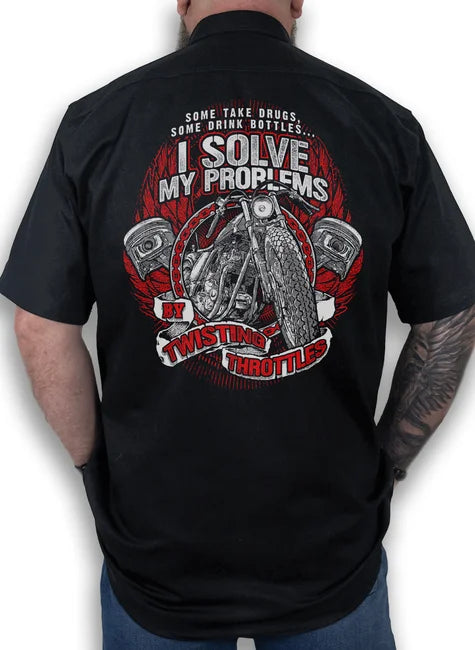 Camisa Workshirt Preta Custom By Twisting Throttles No Remorse